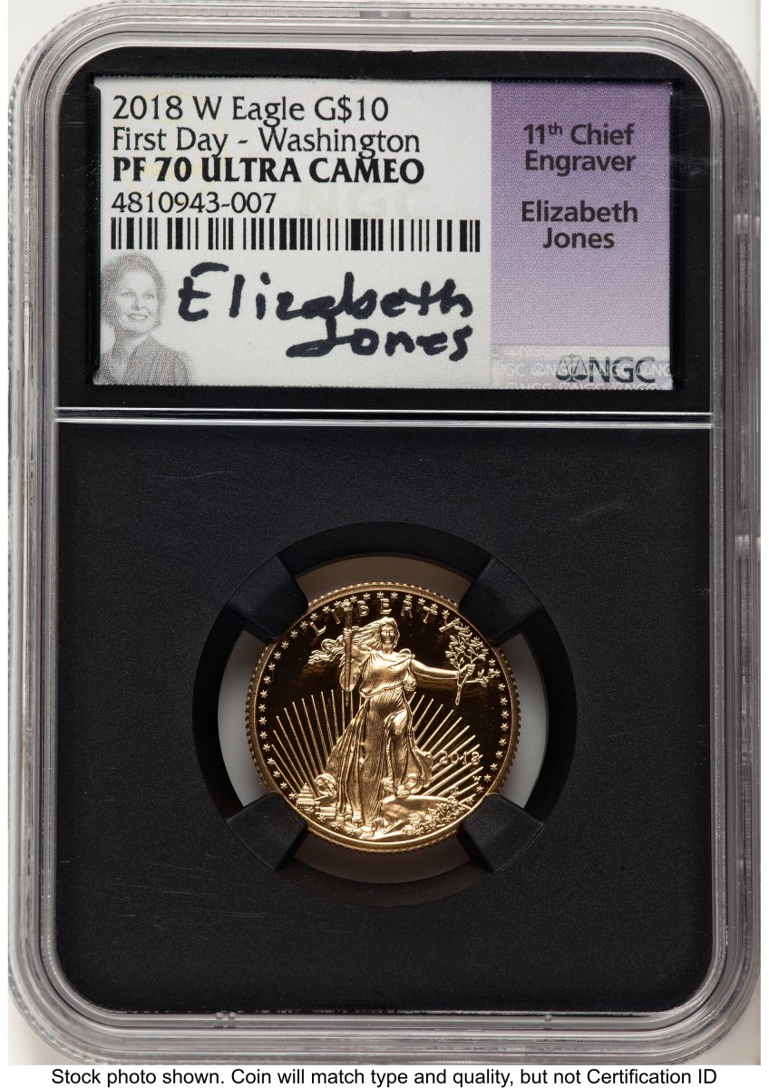 2018-W Modern Bullion Coins (2018-W Proof Gold Eagle 1/4 oz FDI Elizabeth Jones Washington DC Blk Core)