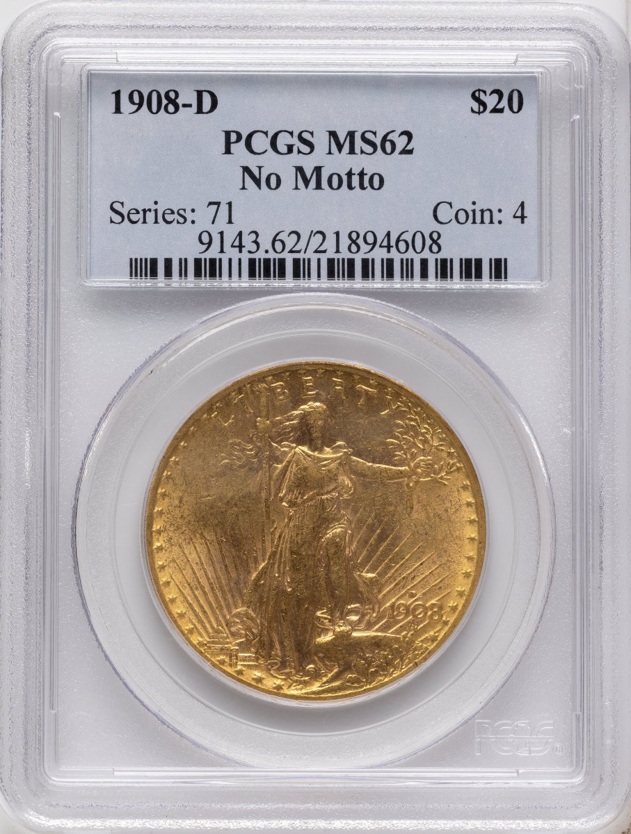 1908-D Saint-Gaudens Double Eagles (1908-D $20 NO MOTTO)