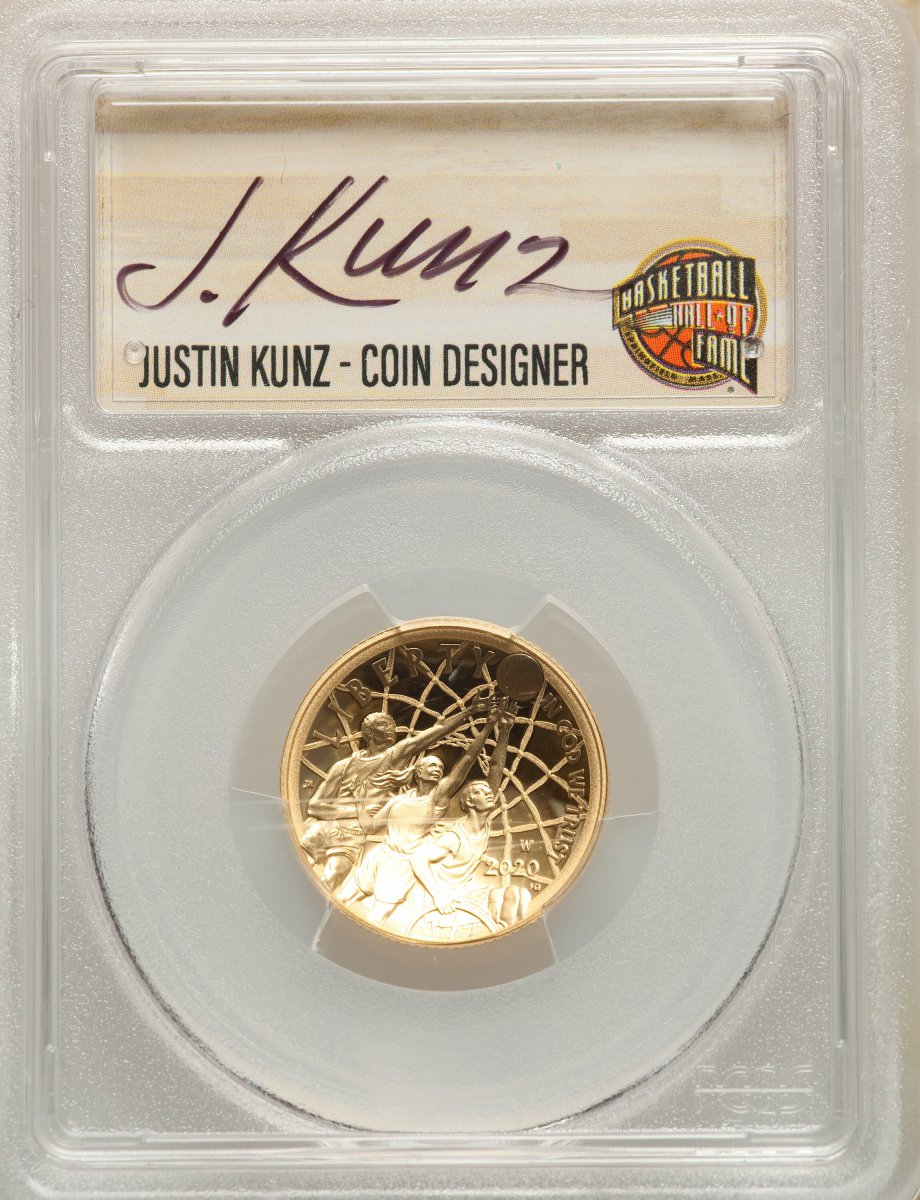 2020-W Modern Commemoratives (2020-W $5 Basketball Hall of Fame, First Strike, NMBHOF, Coin Designer Justin Kunz, DC)