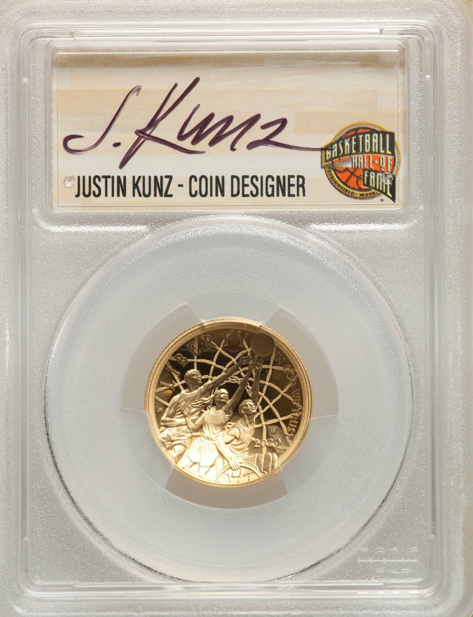 2020-W Modern Commemoratives (2020-W $5 Basketball Hall of Fame, First Strike, NMBHOF, Coin Designer Justin Kunz, DC)