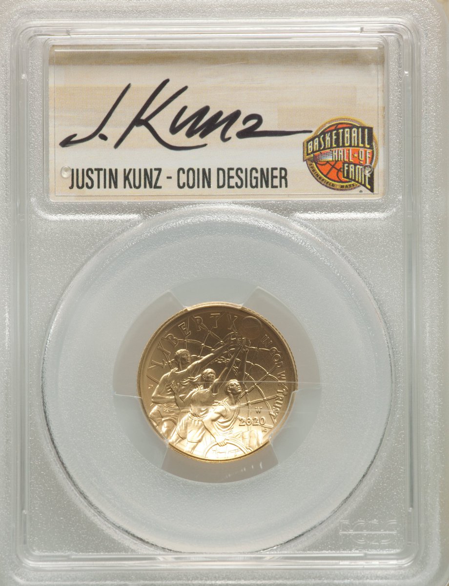 2020-W Modern Commemoratives (2020-W $5 Basketball Hall of Fame, First Strike, NMBHOF, Coin Designer Justin Kunz, MS)