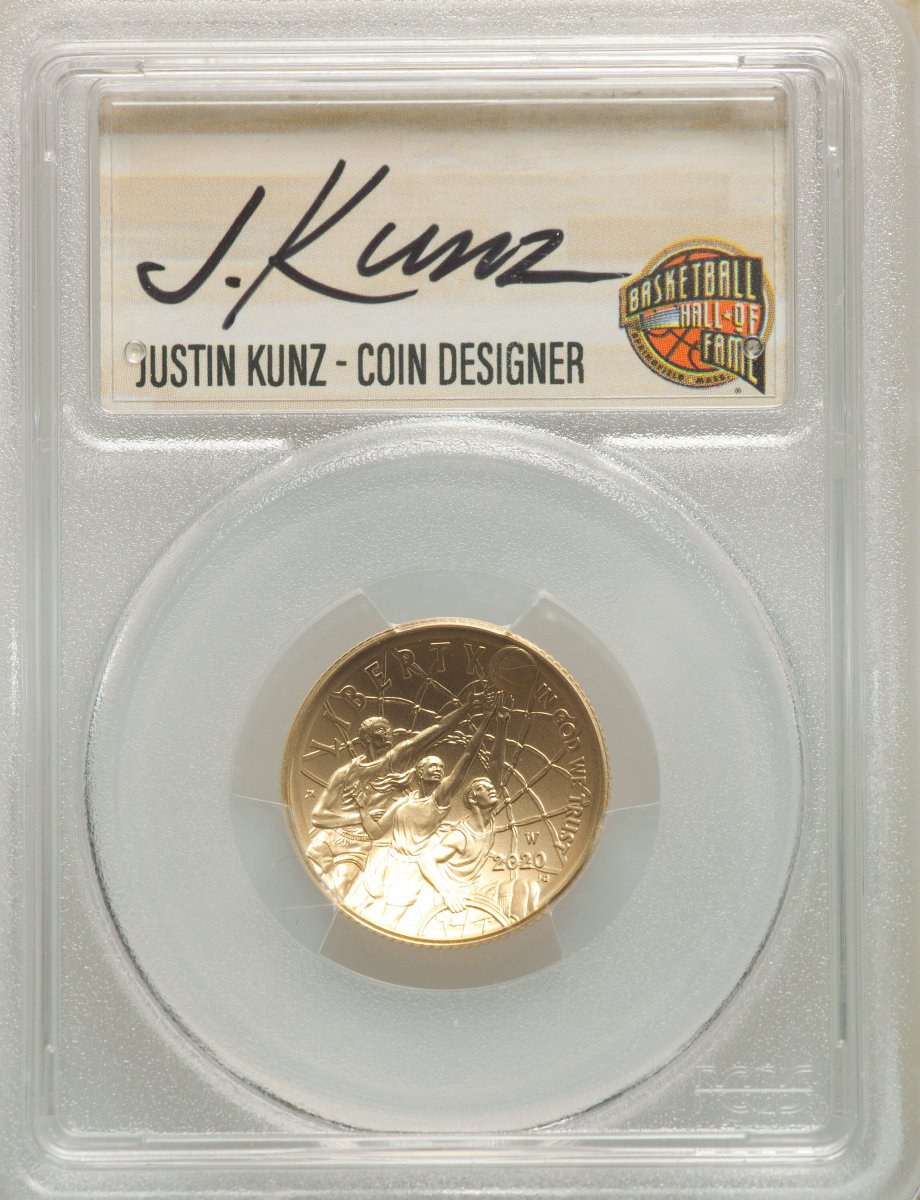 2020-W Modern Commemoratives (2020-W $5 Basketball Hall of Fame, First Strike, NMBHOF, Coin Designer Justin Kunz, MS)