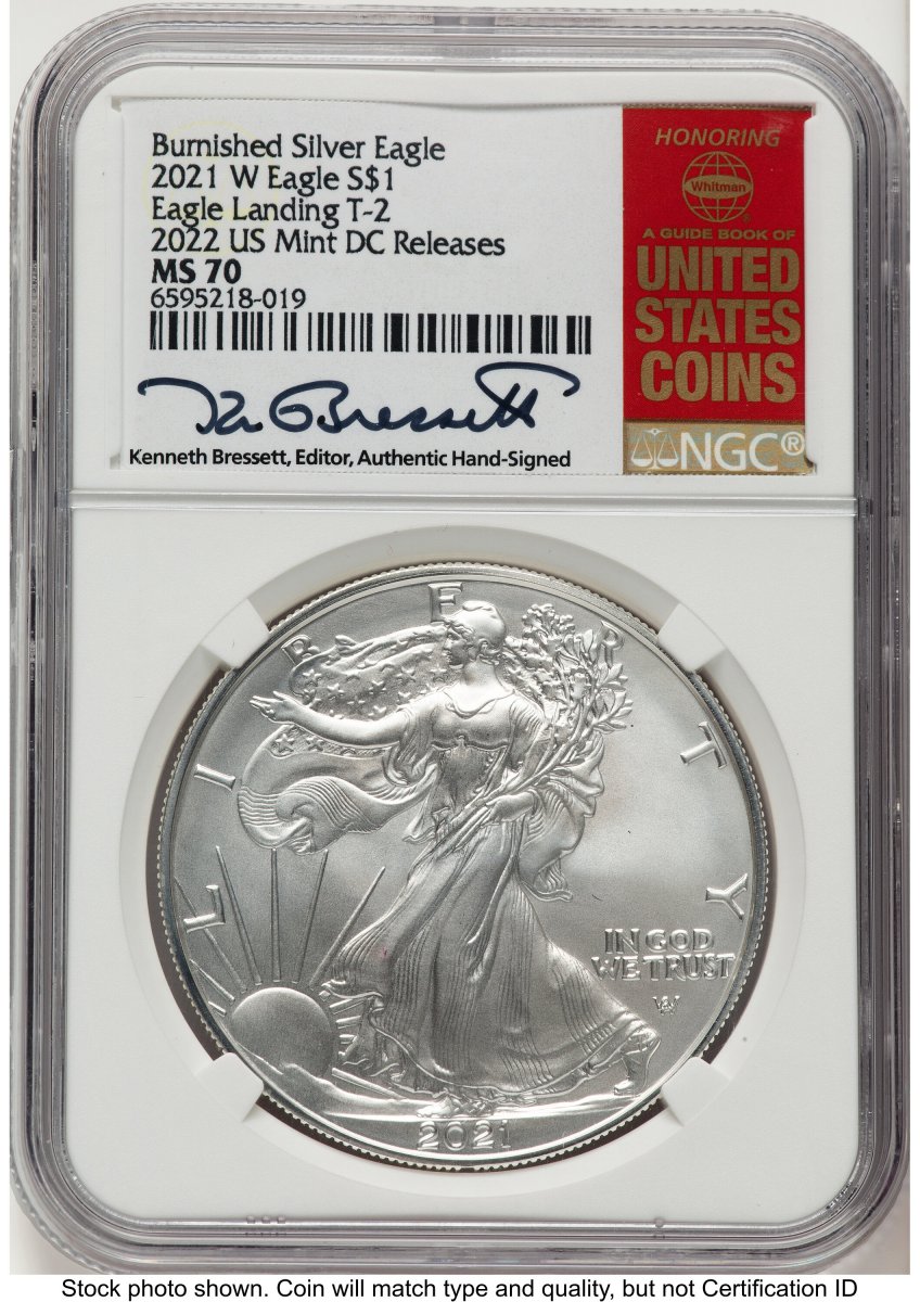 2021-W Modern Bullion Coins (2021-W TY2 Burnished Silver Eagle 1 oz 2022 US Mint DC Releases Kenneth Bressett Red Book)