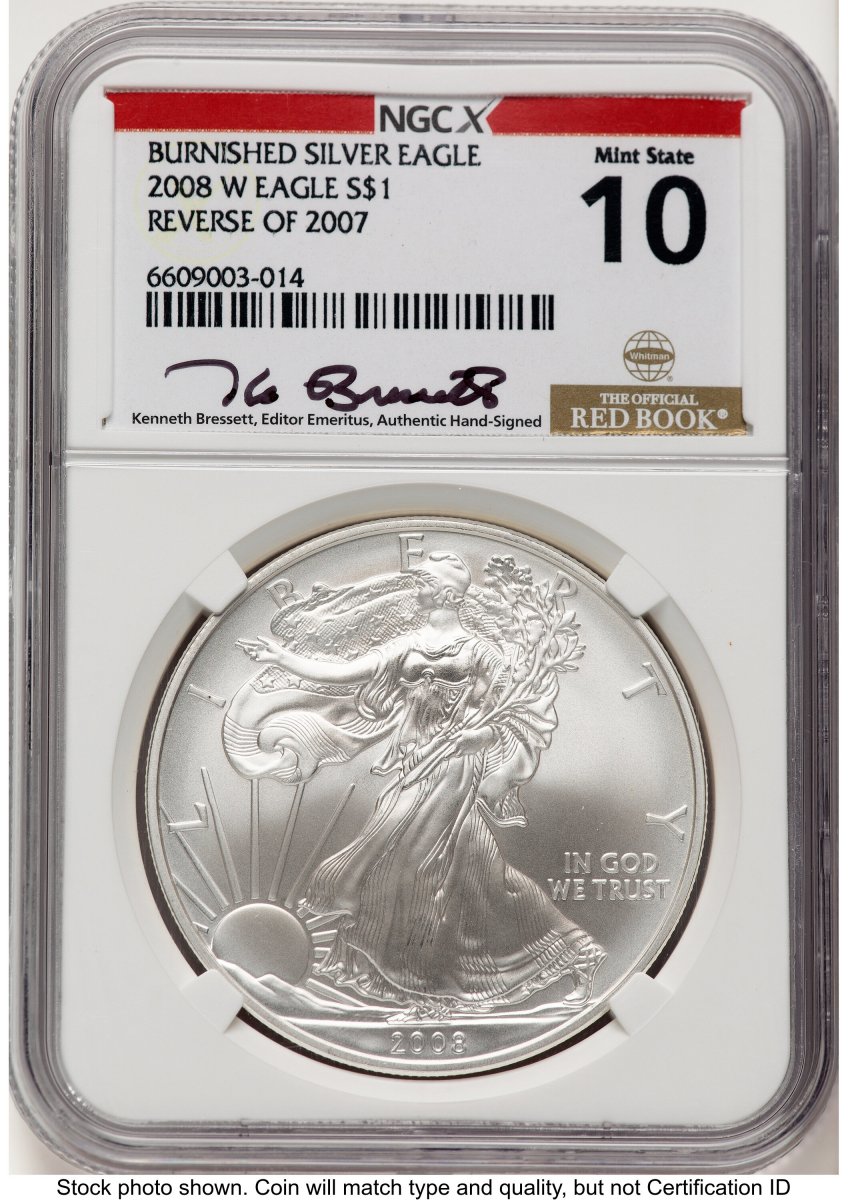 2008-W Modern Bullion Coins (2008-W Reverse of 2007 Burnished Silver Eagle 1 oz Kenneth Bressett Red Book X-Label)
