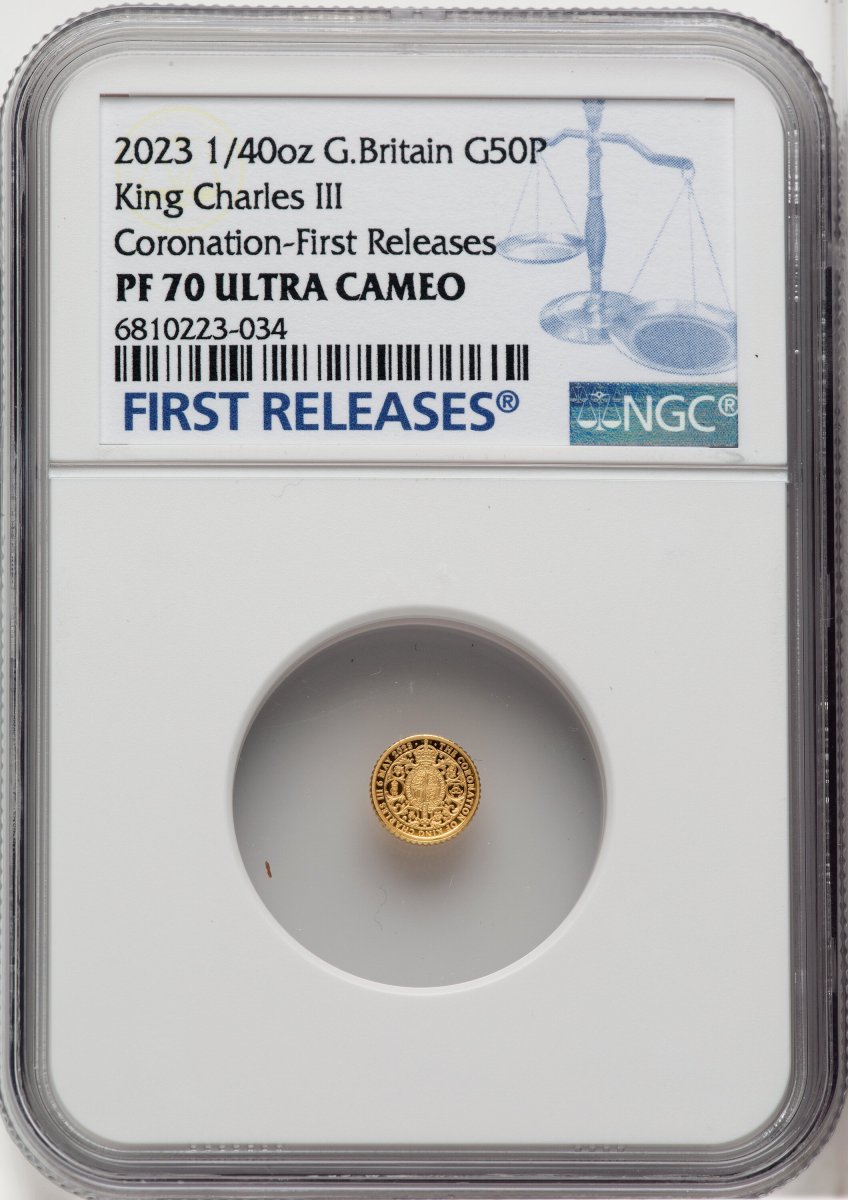 2023 World Coins (Charles III gold Proof “King Charles III Coronation” 50 Pence (1/40 oz) 2023 PR70  Ultra Cameo NGC,)