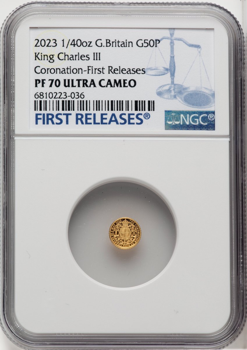 2023 World Coins (Charles III gold Proof “King Charles III Coronation” 50 Pence (1/40 oz) 2023 PR70  Ultra Cameo NGC,)