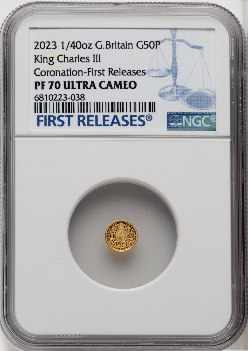 2023 World Coins (Charles III gold Proof “King Charles III Coronation” 50 Pence (1/40 oz) 2023 PR70  Ultra Cameo NGC,)
