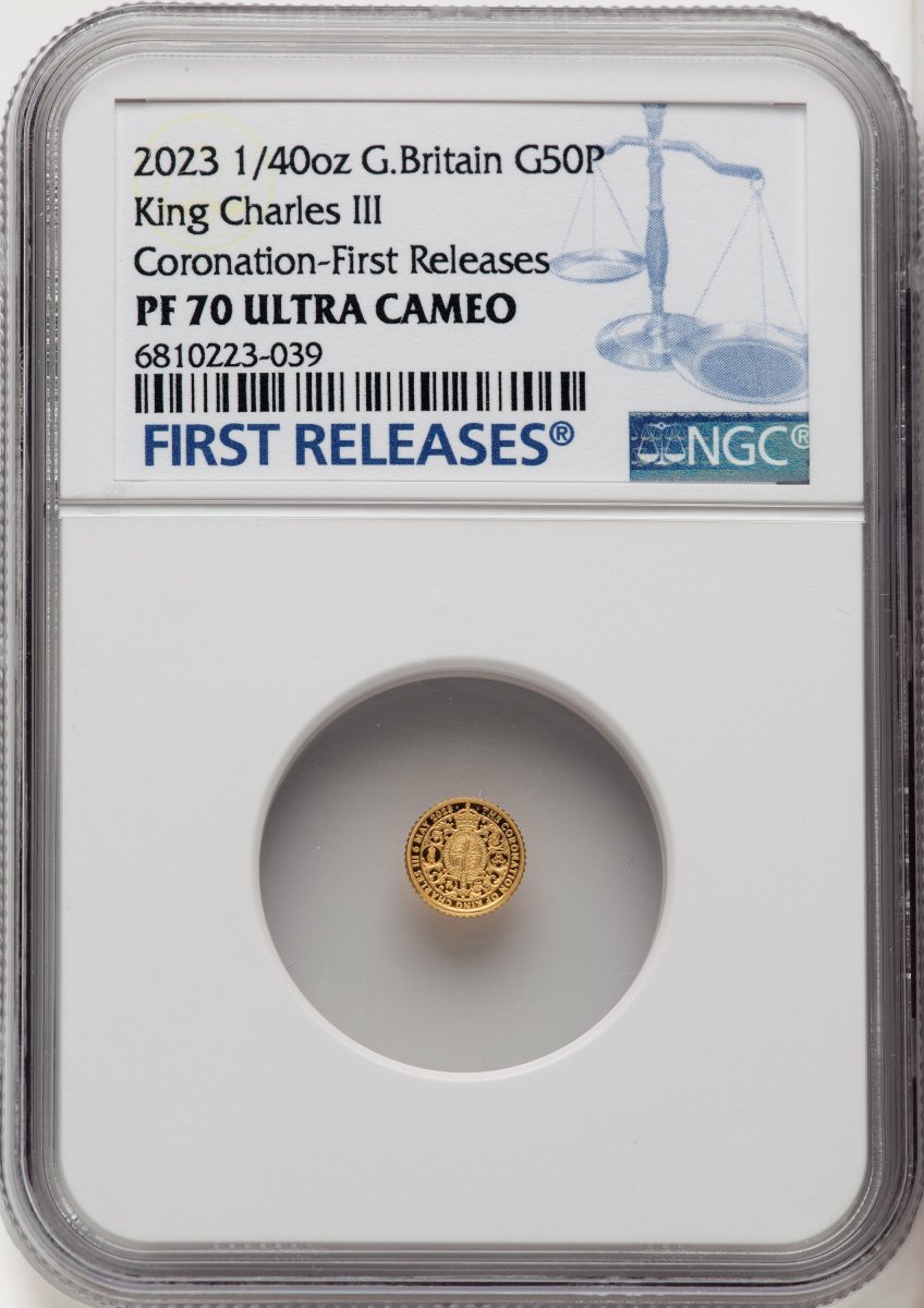 2023 World Coins (Charles III gold Proof “King Charles III Coronation” 50 Pence (1/40 oz) 2023 PR70  Ultra Cameo NGC,)