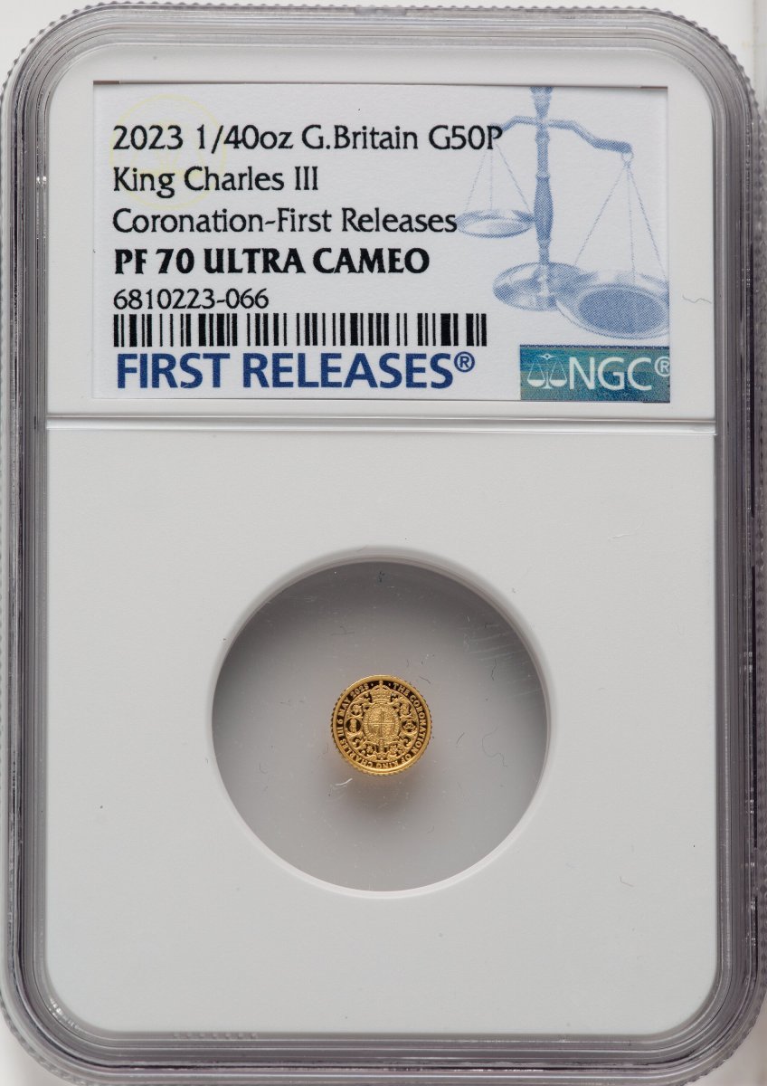 2023 World Coins (Charles III gold Proof “King Charles III Coronation” 50 Pence (1/40 oz) 2023 PR70  Ultra Cameo NGC,)
