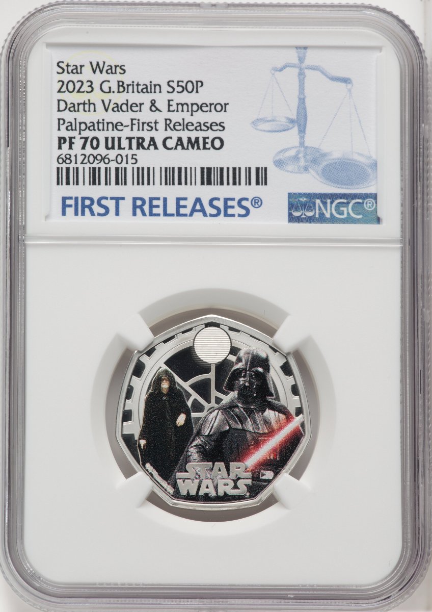 2023 World Coins (Charles III silver Colorized Proof “Darth Vader & Emperor Palpatine” 50 Pence 2023 PR70  Ultra Cameo NGC,)