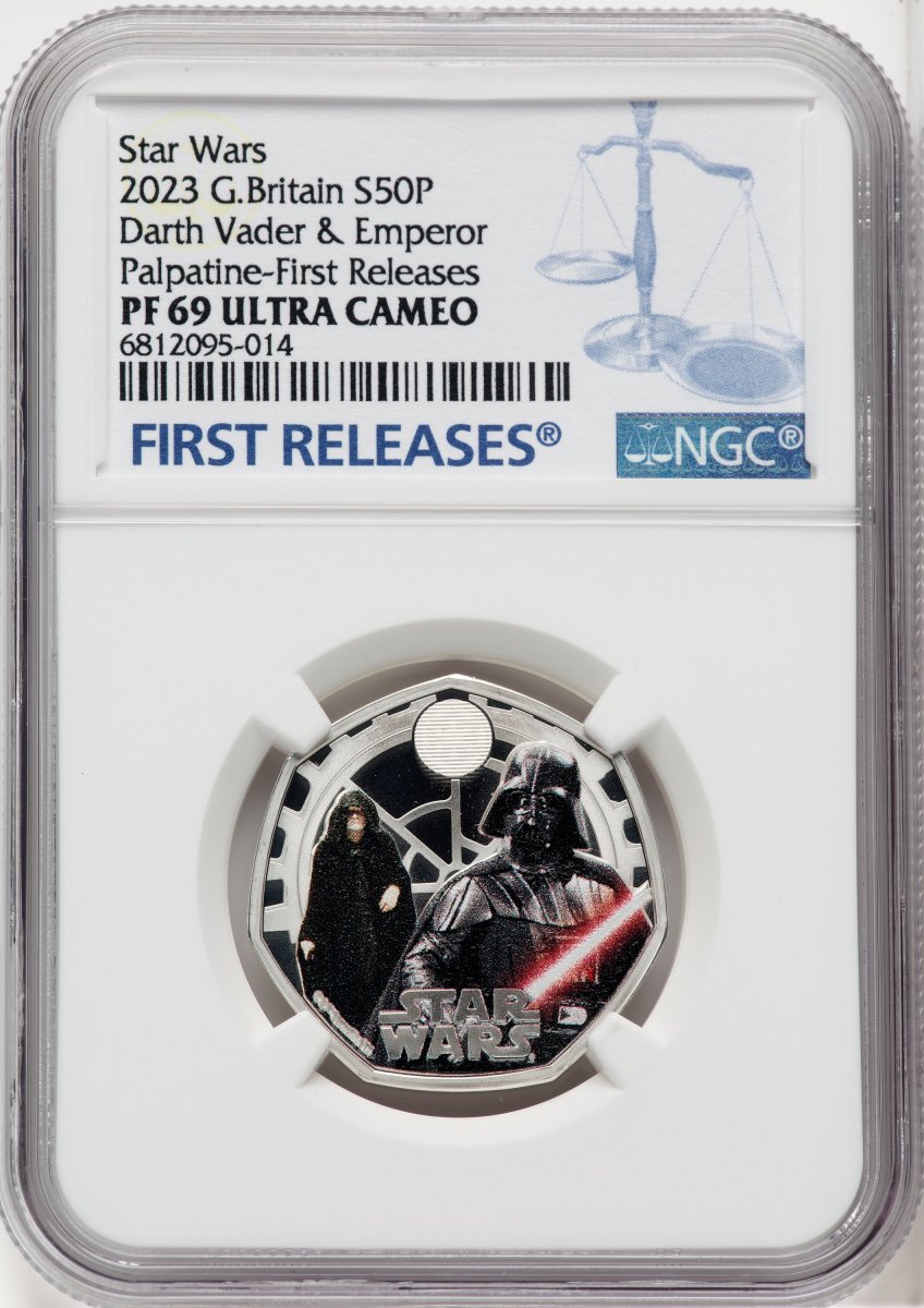 2023 World Coins (Charles III silver Colorized Proof “Darth Vader & Emperor Palpatine” 50 Pence 2023 PR69  Ultra Cameo NGC,)