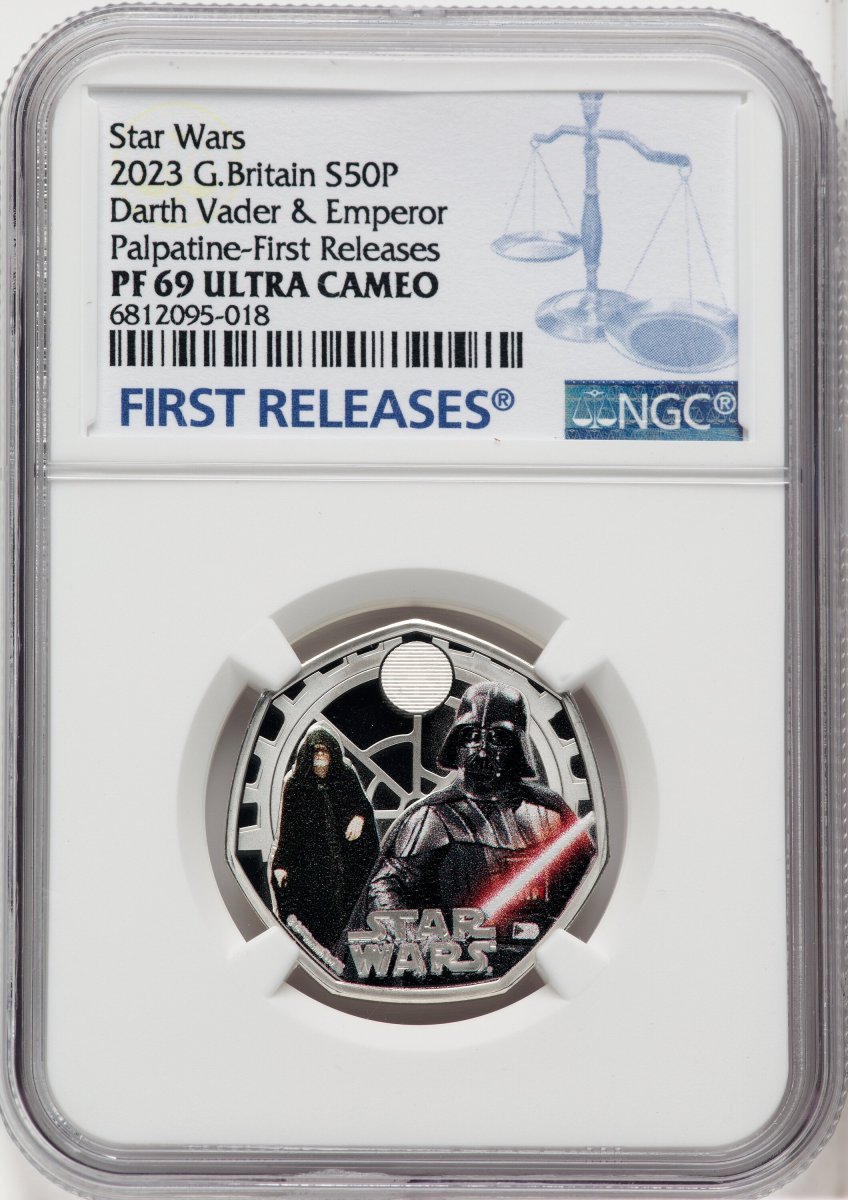 2023 World Coins (Charles III silver Colorized Proof “Darth Vader & Emperor Palpatine” 50 Pence 2023 PR69  Ultra Cameo NGC,)
