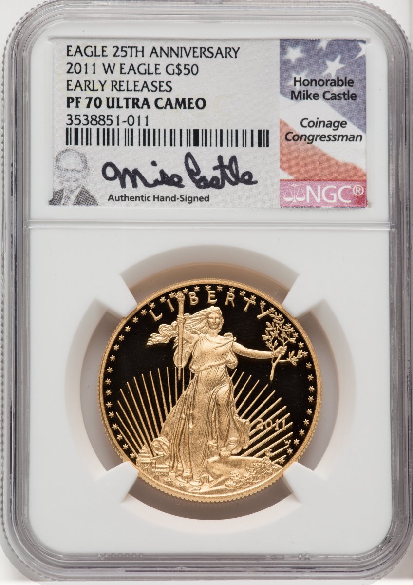 2011-W Modern Bullion Coins (2011-W $50 One-Ounce Gold Eagle, 25th Anniversary, First Strike, DC ER Mike Castle)