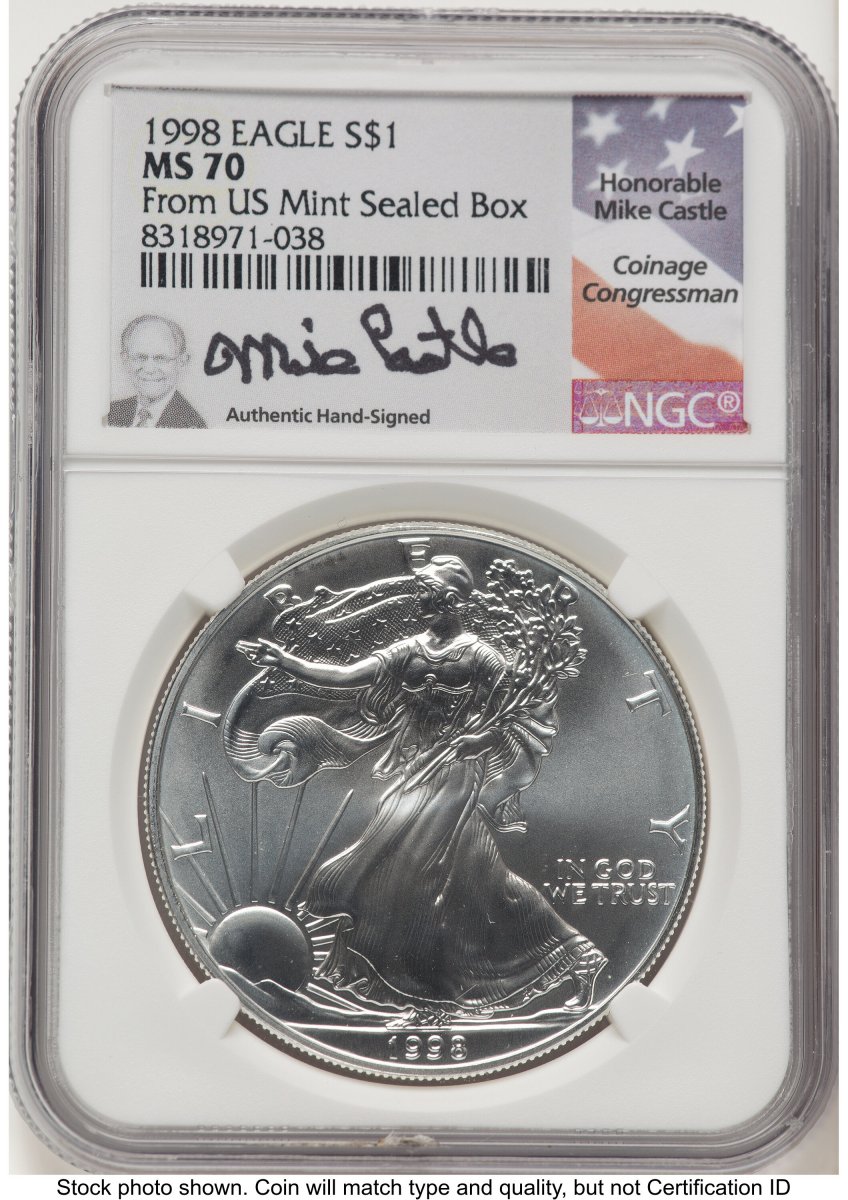 1998 Modern Bullion Coins (1998 Silver Eagle Mike Castle From US Mint Sealed Box)