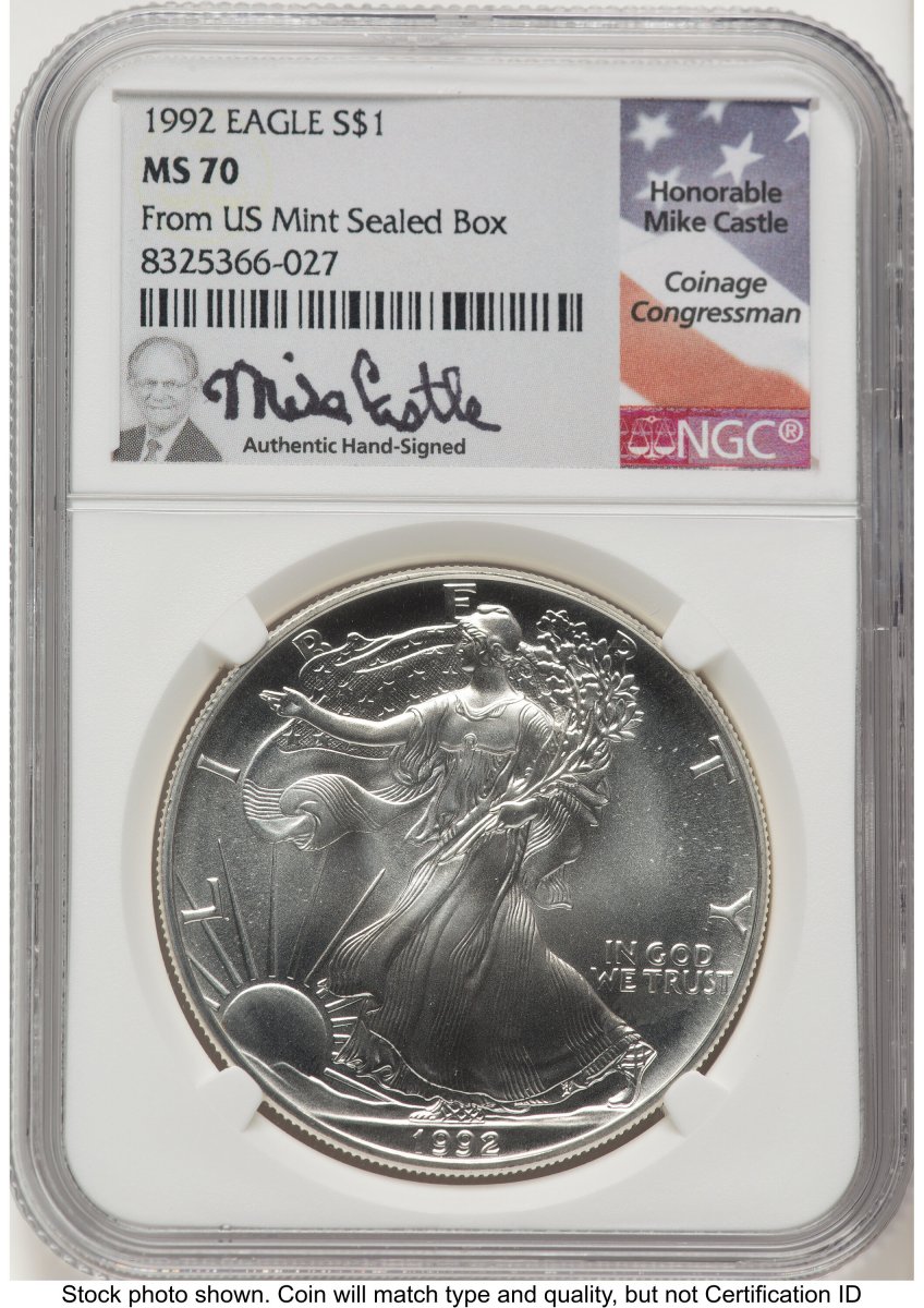 1992 Modern Bullion Coins (1992 Silver Eagle Mike Castle From US Mint Sealed Box)