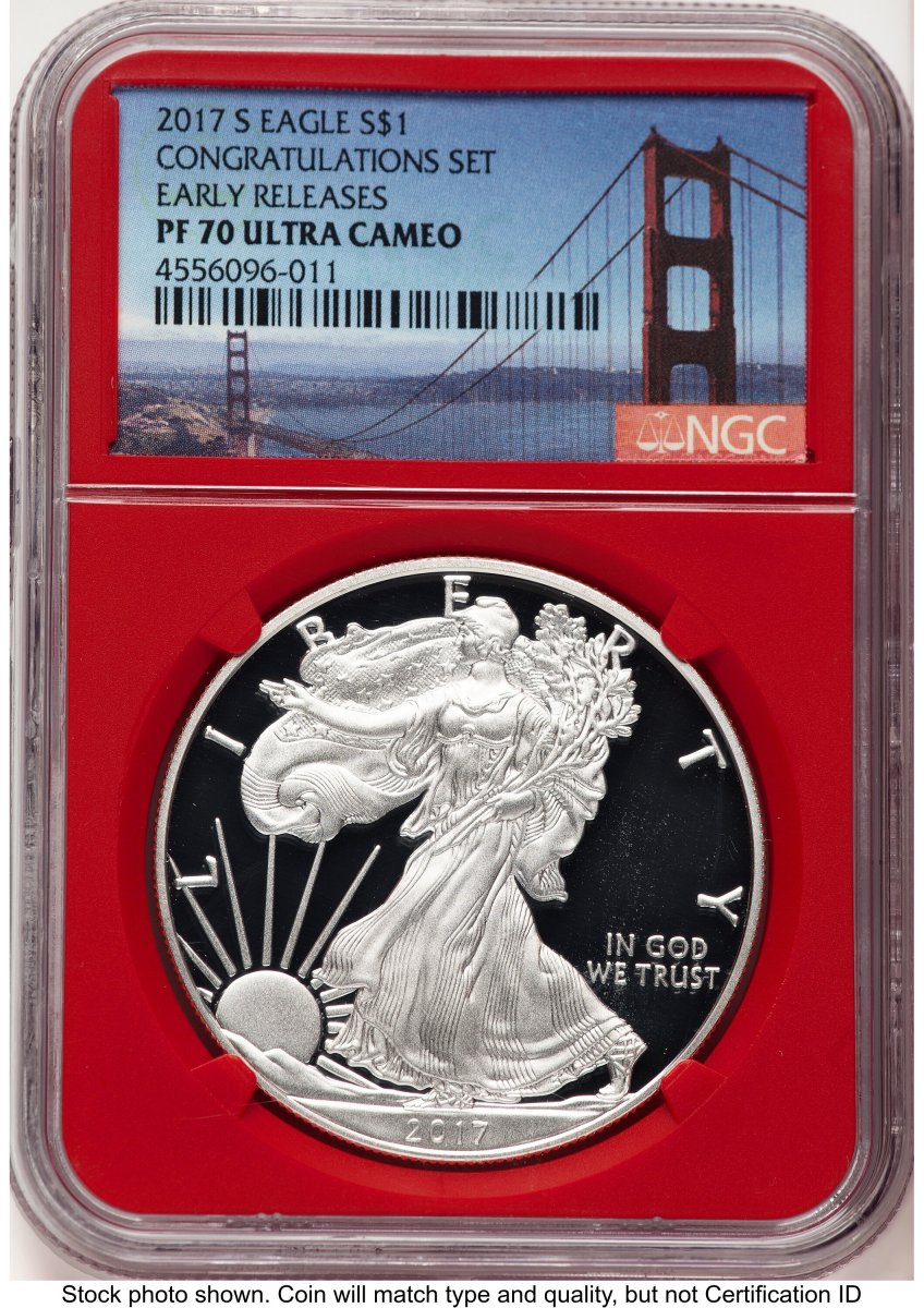 2017-S Modern Bullion Coins (2017-S Proof Silver Eagle Congratulations Set 1 oz ER San Francisco Bridge Label Red Core)