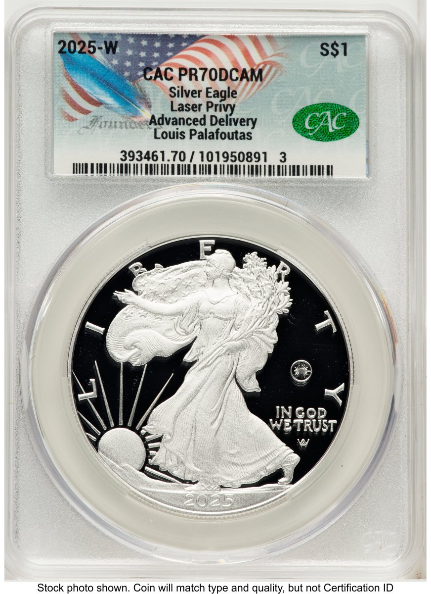 2025-W Modern Bullion Coins (2025-W Proof Silver Eagle Privy Laser Engraved 1 oz Advanced Delivery Louis Palafoutas)