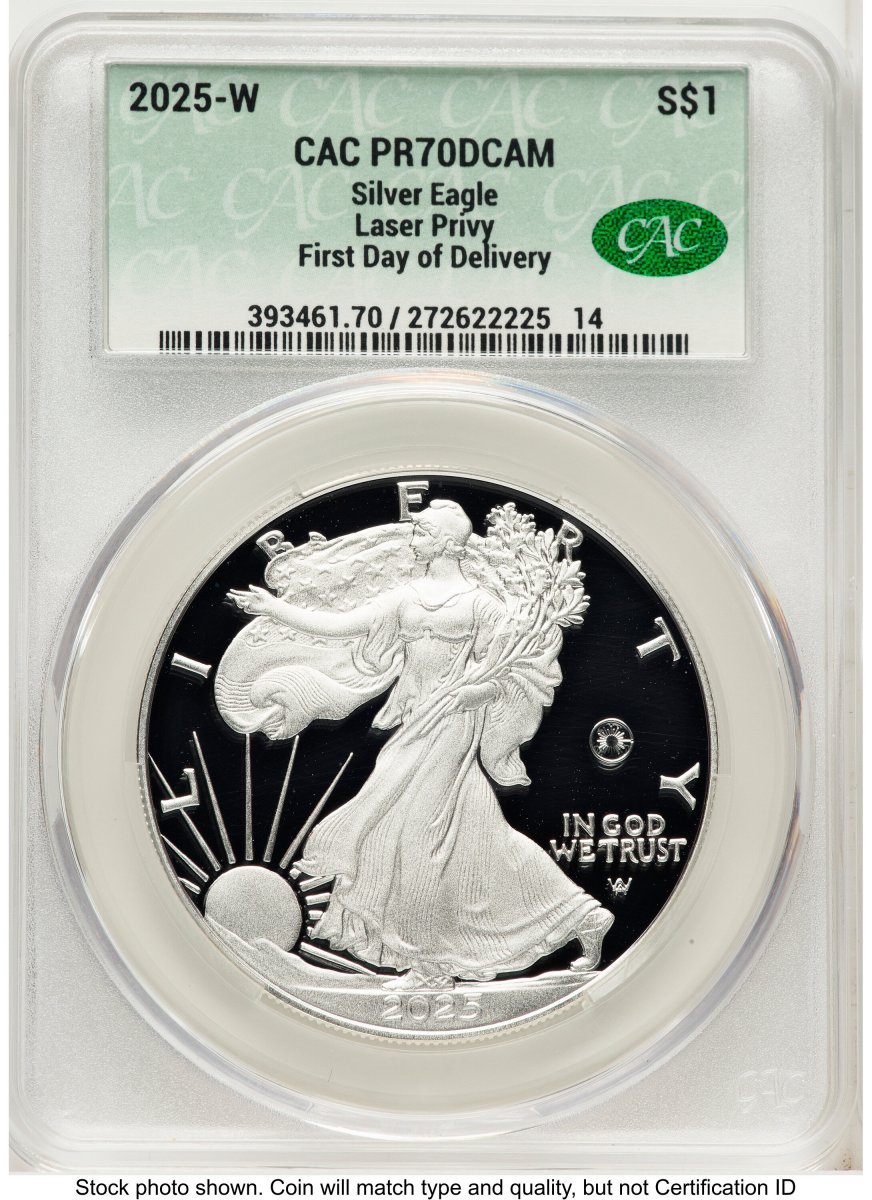 2025-W Modern Bullion Coins (2025-W Proof Silver Eagle Privy Laser Engraved 1 oz First Day Of Delivery)