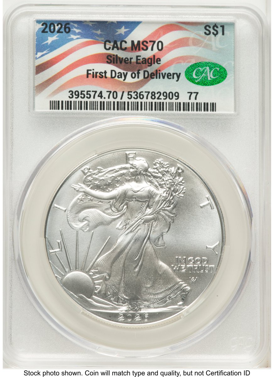 2026 Modern Bullion Coins (2026 Silver Eagle First Day of Delivery Flag Label)