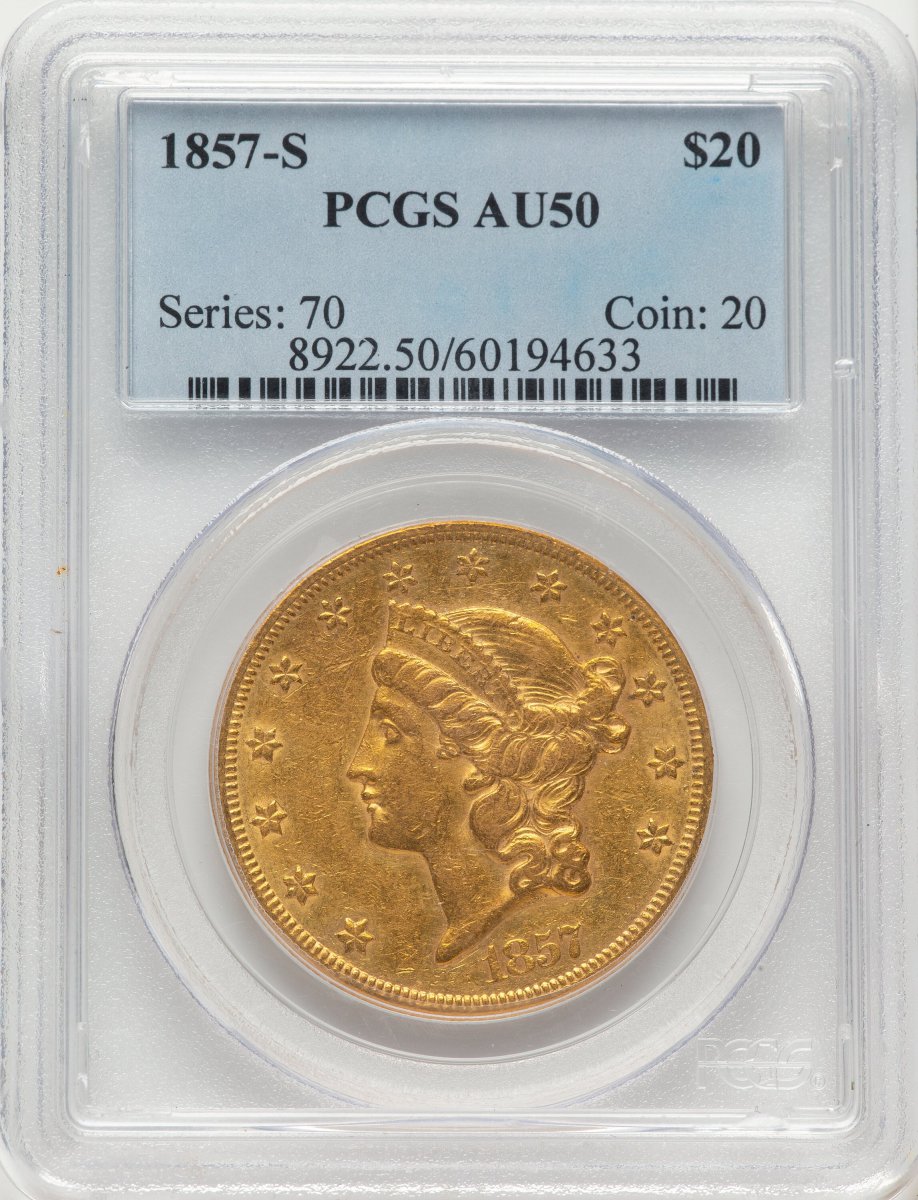1857-S Liberty Double Eagles (1857-S $20 Blue Gradient)
