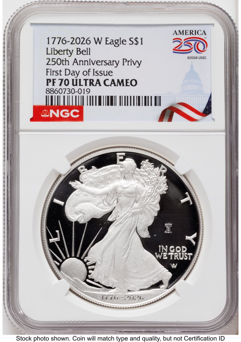 2026-W Modern Bullion Coins (2026-W Proof Silver Eagle 1 oz FDI America 250 Congress Building Label)