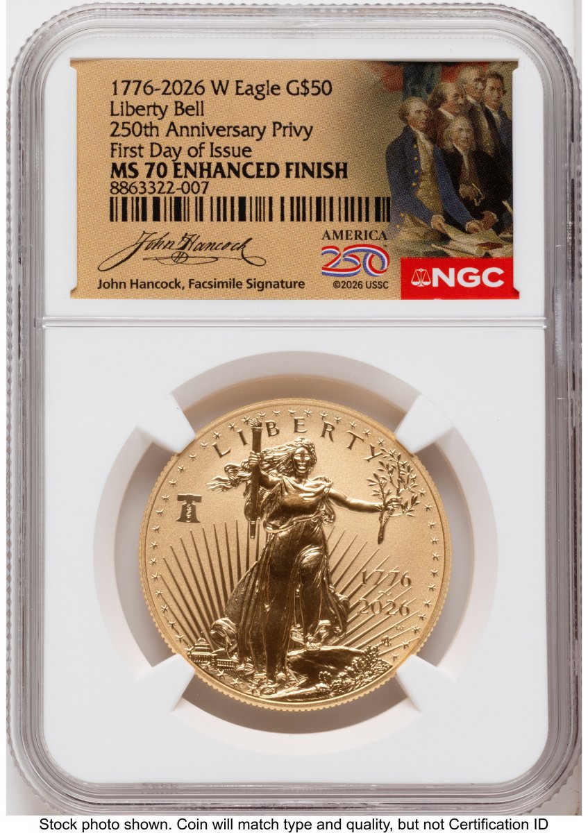 2026-W Modern Bullion Coins (2026-W Enhanced Gold Eagle 1 oz FDI America 250 John Hancock Label)