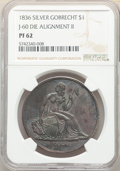 1836 1836 PS$1 Name on Base, Judd-60 Restrike, Pollock-65, R.5 PR62 NGC…. (Gobrecht Dollars)