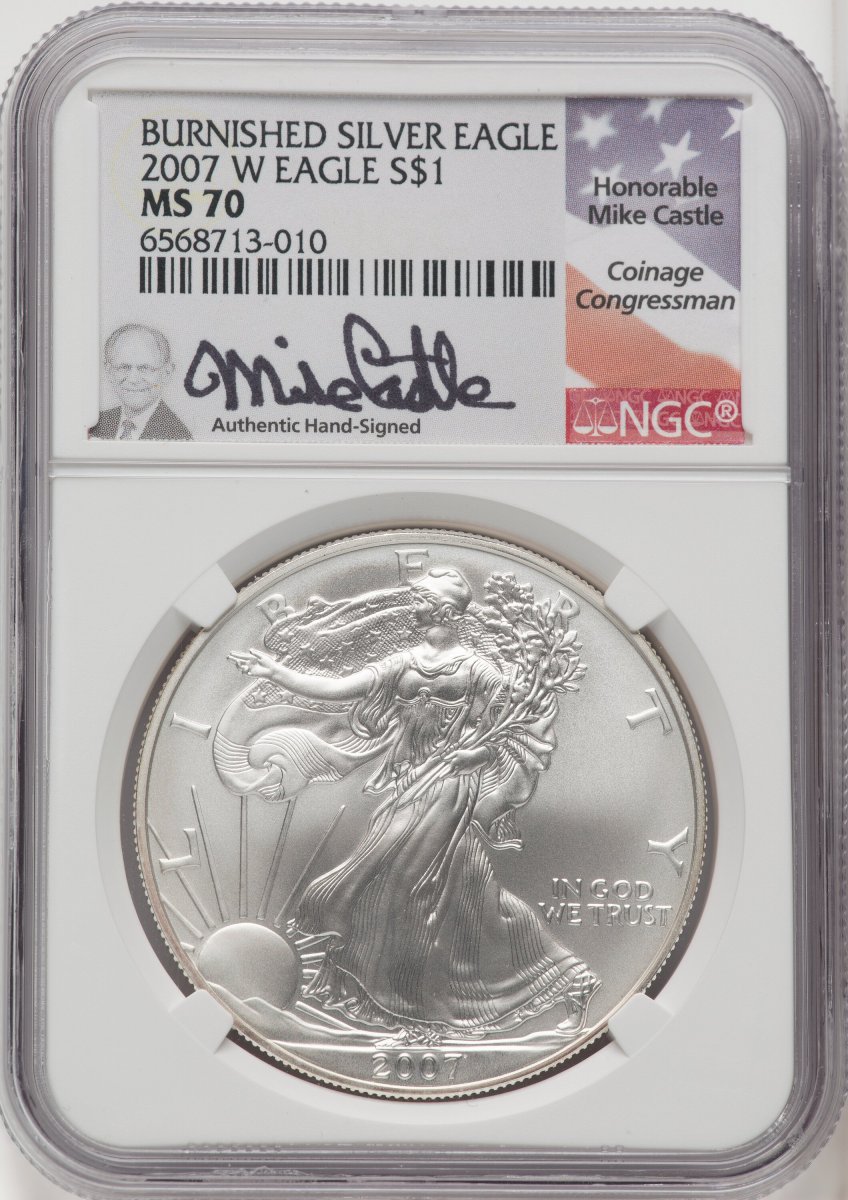 2007-W Modern Bullion Coins (2007-W S$1 Silver Eagle, Burnished, SP Mike Castle)