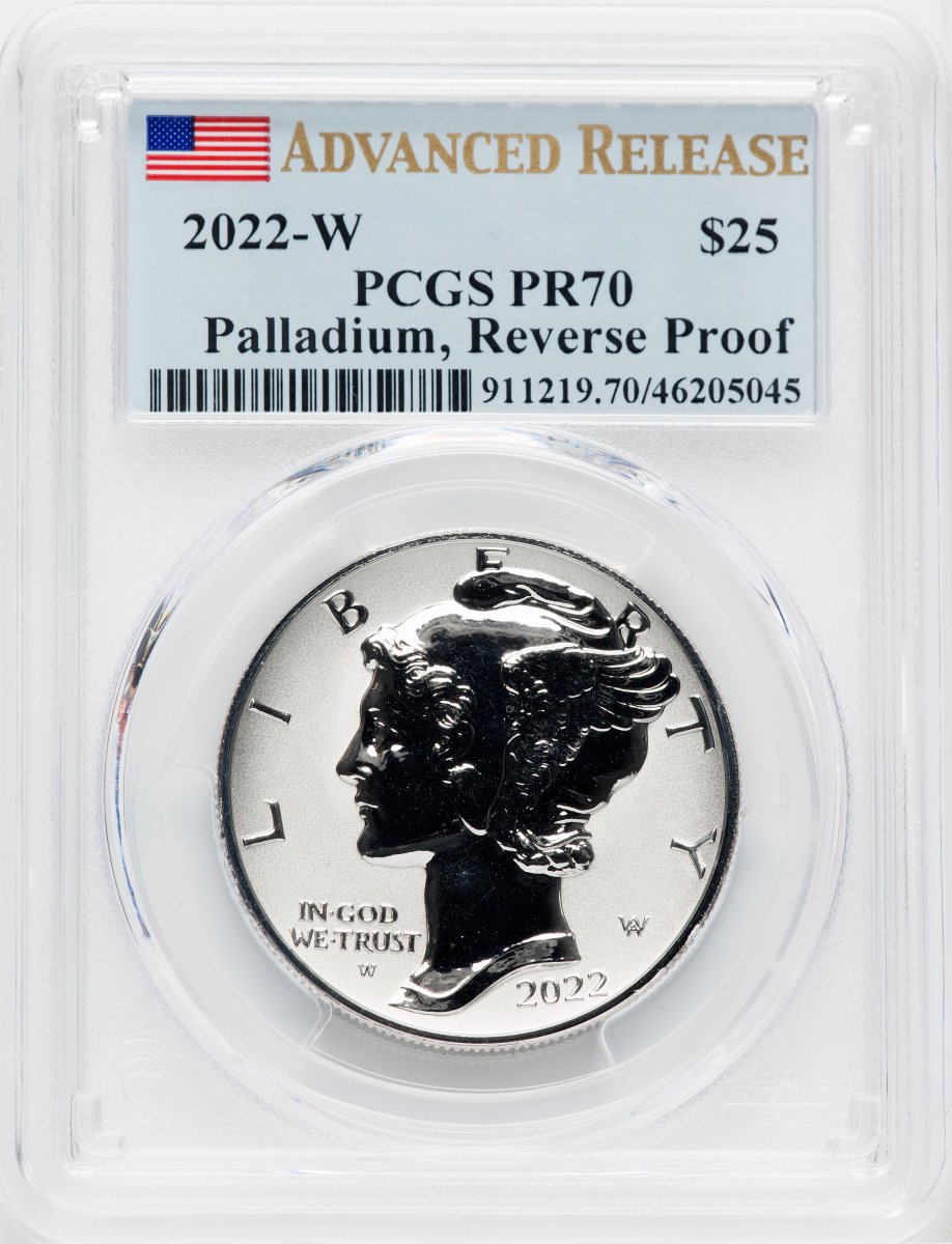 2022-W Modern Bullion Coins (2022-W $25 Palladium Eagle, Reverse Proof, Advanced Release, PR)