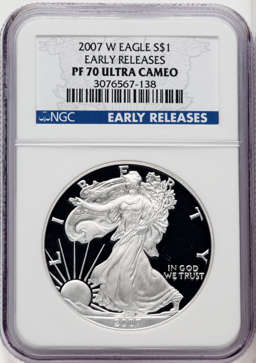 2007-W Modern Bullion Coins (2007-W S$1 Silver Eagle, First Strike, DC ER Blue)