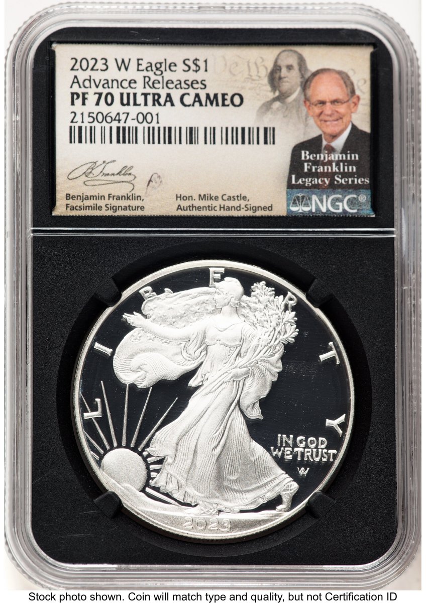 2023-W Modern Bullion Coins (2023-W Proof Silver Eagle 1 oz AR Mike Castle Blk Core Franklin Series)