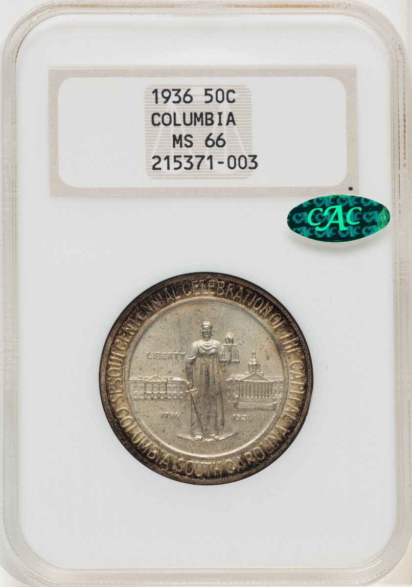 1936 Commemorative Silver (1936 50C Columbia PDS Set, MS CAC)