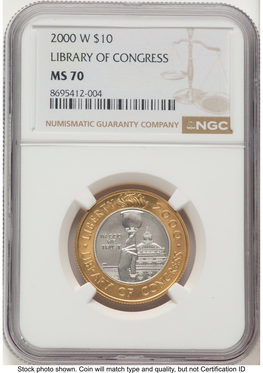 2000-W Modern Bullion Coins (2000-W $10 Library of Congress Bi-Metallic Gold 0.2509 oz and Platinum 0.2509 oz, MS Brown Label)