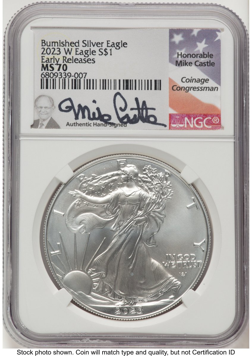 2023-W Modern Bullion Coins (2023-W Burnished Silver Eagle 1 oz ER Mike Castle)