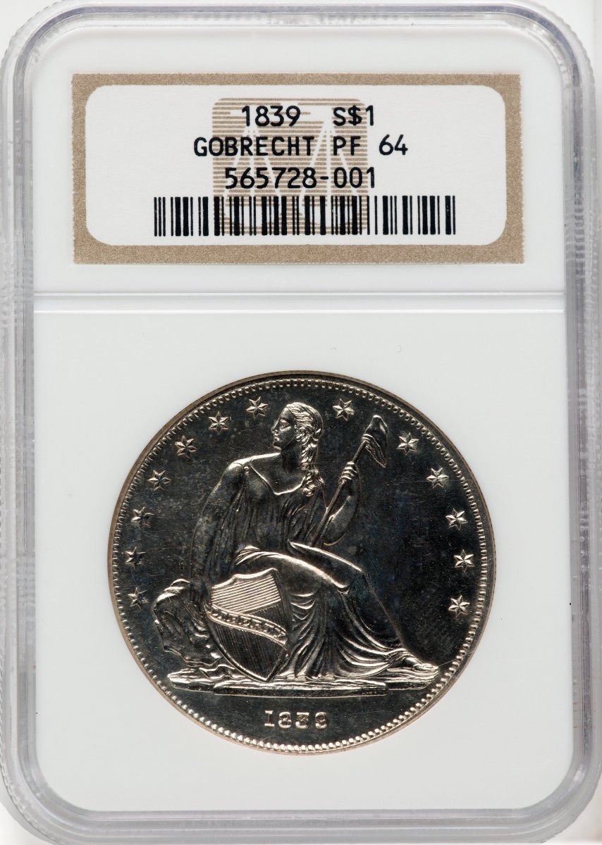 1839 Gobrecht Dollars (1839 Name Omitted, Judd-104 Restrike, PR)