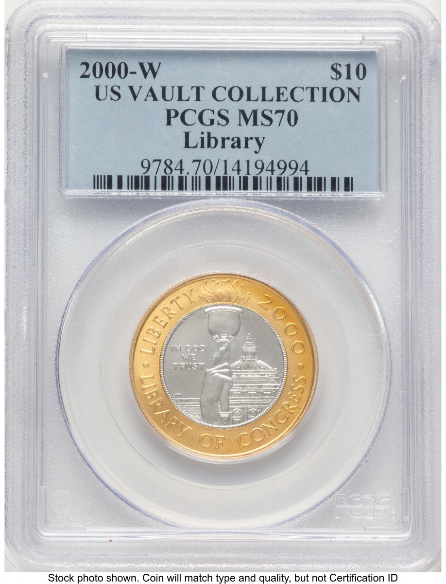 2000-W Modern Bullion Coins (2000-W $10 Library of Congress Bi-Metallic Gold 0.2509 oz and Platinum 0.2509 oz, MS US Vault Collection Blue Label)