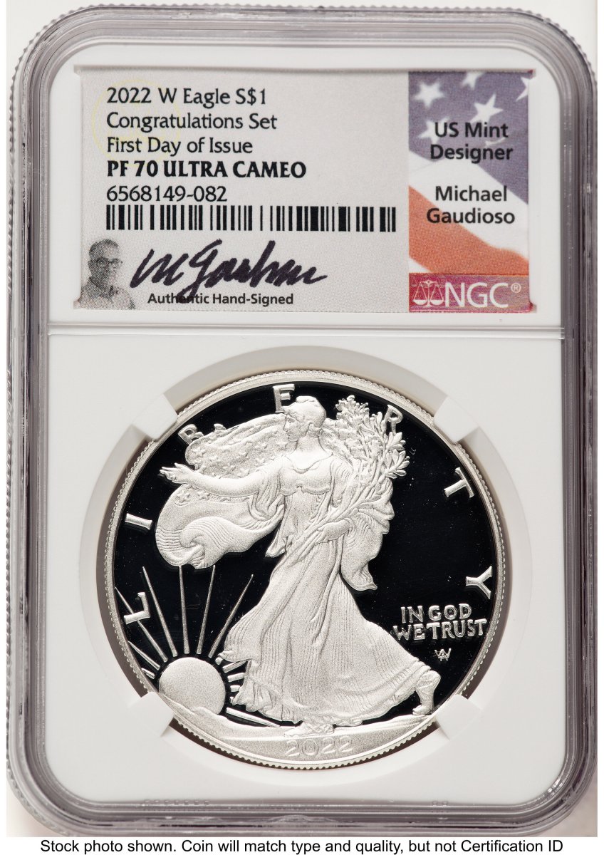 2022-W Modern Bullion Coins (2022-W Proof Silver Eagle Congratulations Set 1 oz FDI Michael Gaudioso)