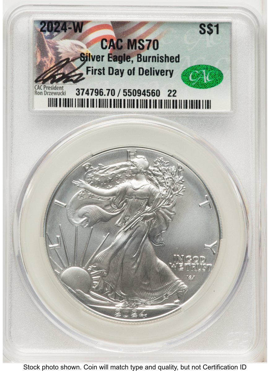2024-W Modern Bullion Coins (2024-W Burnished Silver Eagle 1 oz First Day of Delivery Ron Drzewuki)