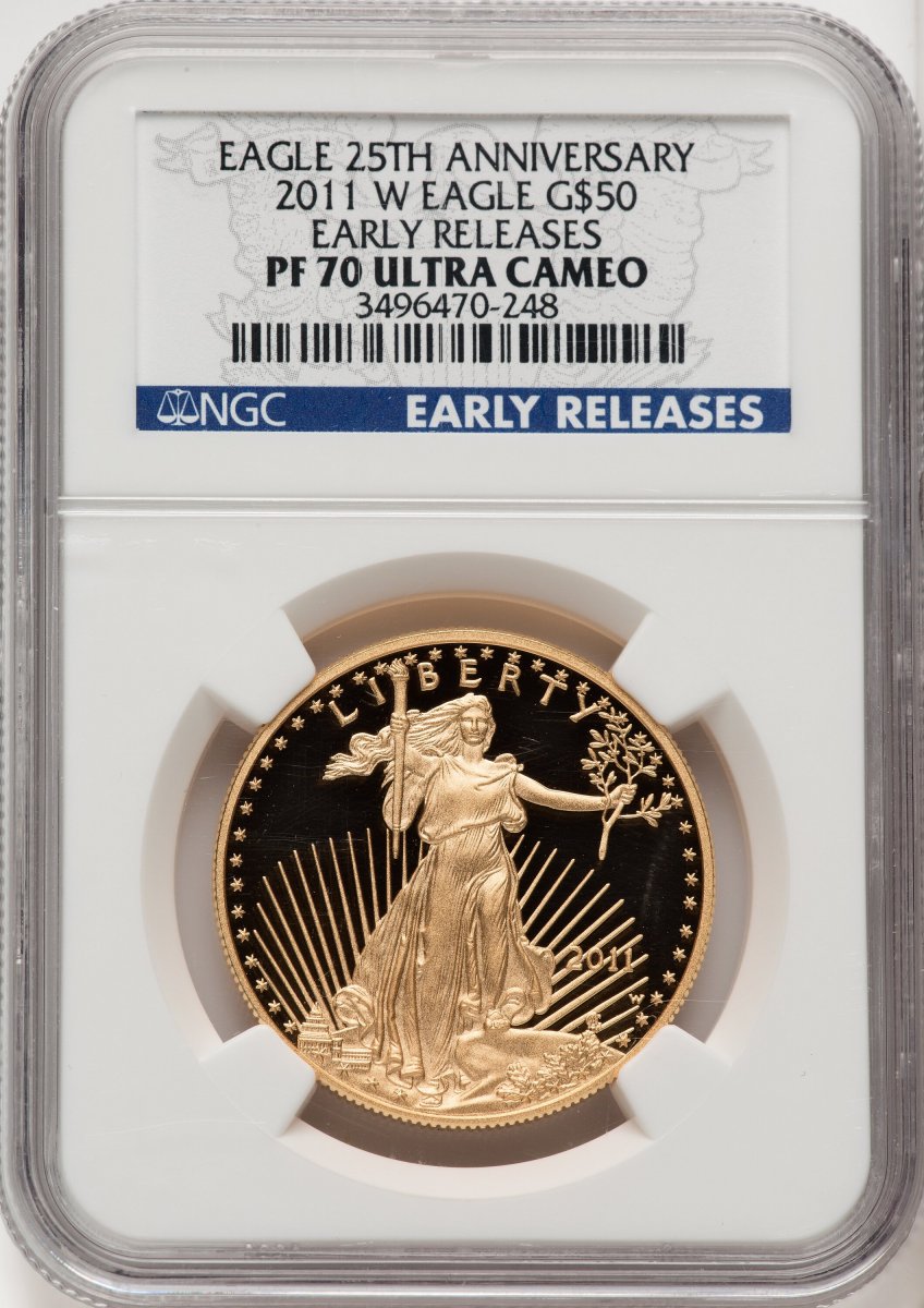 2011-W Modern Bullion Coins (2011-W $50 One-Ounce Gold Eagle, 25th Anniversary, First Strike, DC ER Blue)