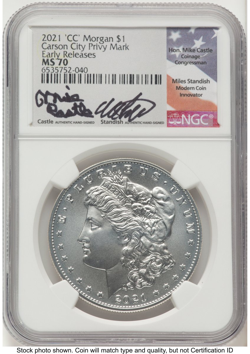 2021 Modern Bullion Coins (2021-CC Privy S$1 Morgan Dollar, MS ER Mike Castle/Miles Standish)