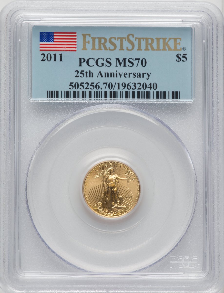 2011 Modern Bullion Coins (2011 $5 Tenth-Ounce Gold Eagle 25th Anniversary First Strike, MS FS Flag)