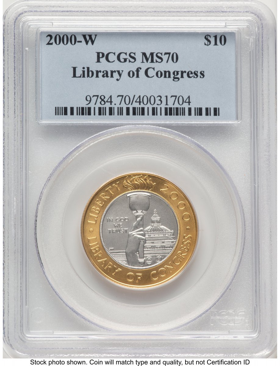 2000-W Modern Bullion Coins (2000-W $10 Library of Congress Bi-Metallic Gold 0.2509 oz and Platinum 0.2509 oz, MS Blue Label)