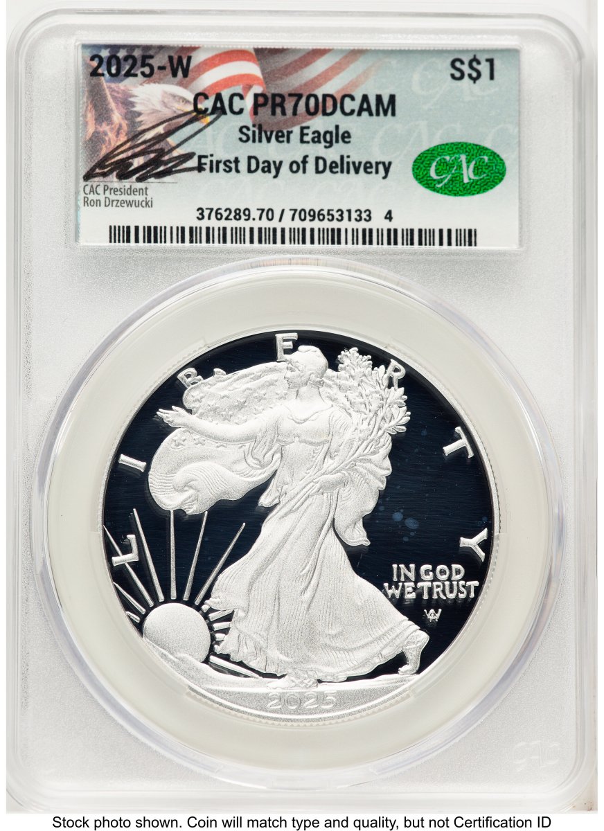 2025-W Modern Bullion Coins (2025-W Proof Silver Eagle 1 oz First Day of Delivery Ron Drzewuki)