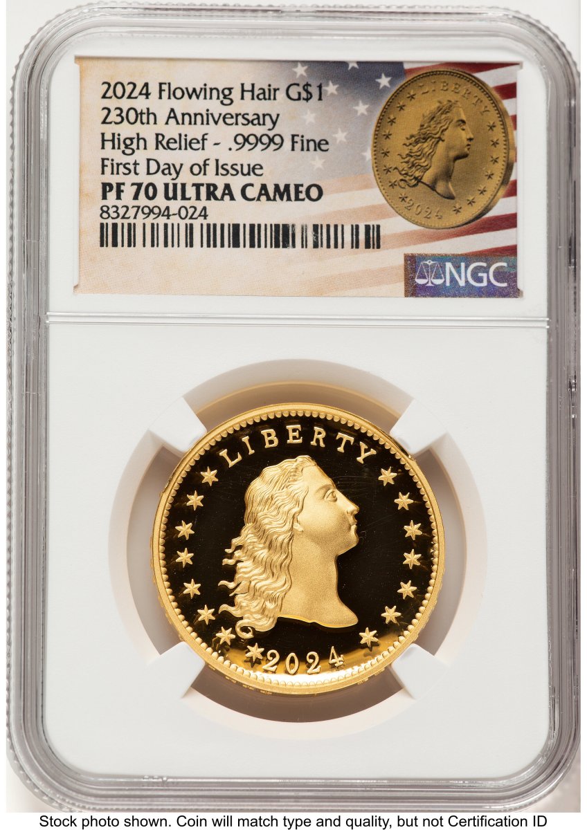 2024 Modern Bullion Coins (2024-(W) Gold 230th Anniversary Flowing Hair Medal FDI Flowing Hair Label)