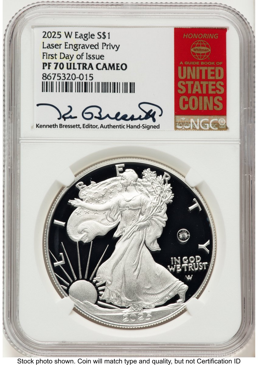 2025-W Modern Bullion Coins (2025-W Proof Silver Eagle Privy Laser Engraved 1 oz FDI Kenneth Bressett Red Book)