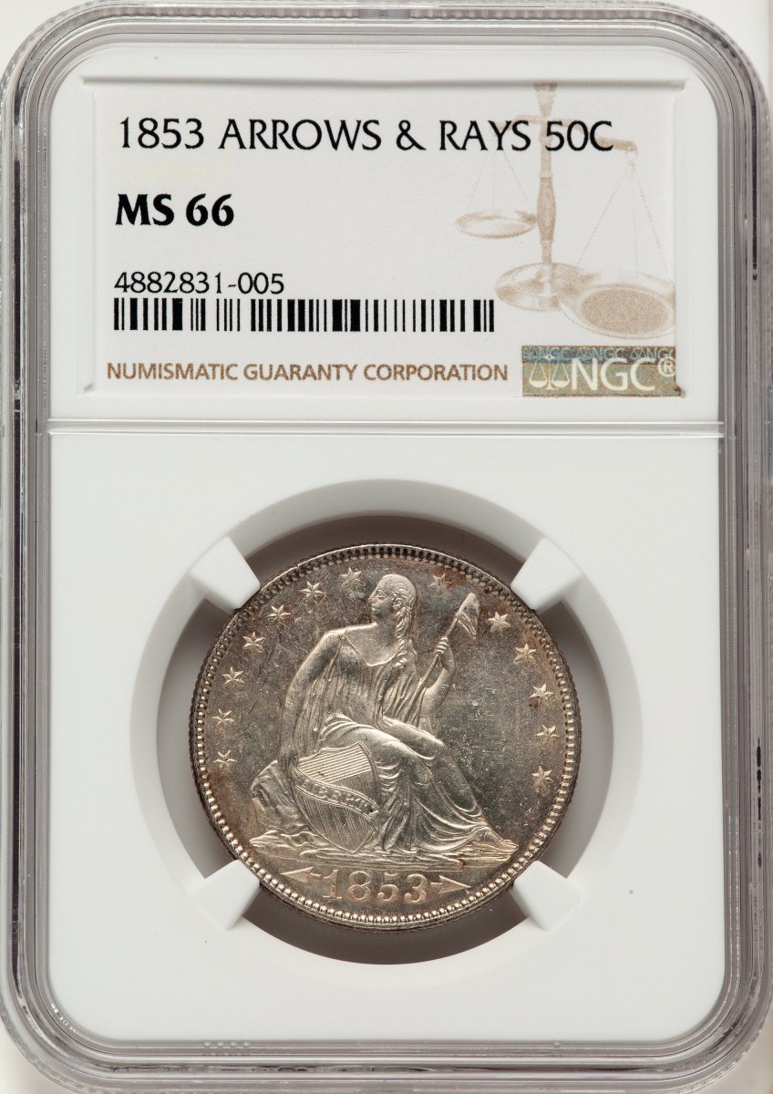 1853 Seated Half Dollars (1853 50C Arrow and Rays, MS)