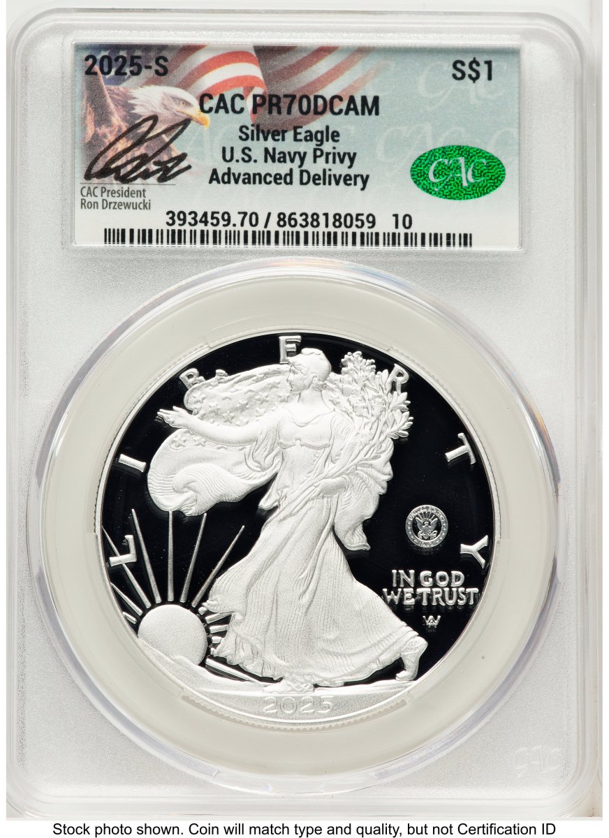 2025-S Modern Bullion Coins (2025-S Proof Silver Eagle Privy U.S. Navy 250th Anniversary 1 oz Advanced Delivery Ron Drzewucki)