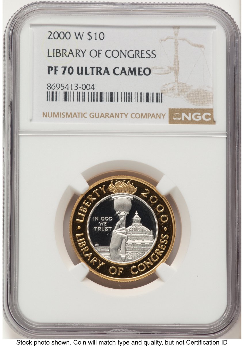 2000-W Modern Bullion Coins (2000-W $10 Library of Congress Bi-Metallic Gold 0.2509 oz and Platinum 0.2509 oz, PR Brown Label)