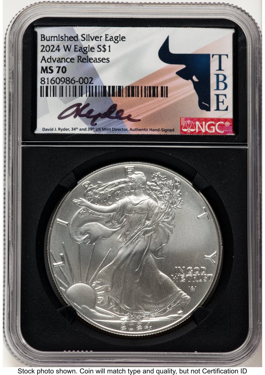 2024-W Modern Bullion Coins (2024-W Burnished Silver Eagle 1 oz AR David J Ryder TBE Label Blk Core)