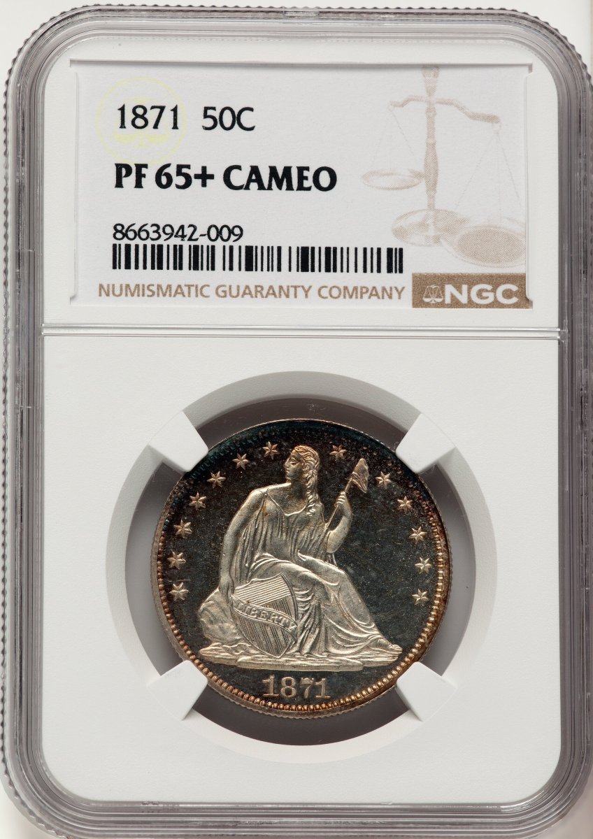 1871 Proof Seated Half Dollars (1871 50C, CA NGC Plus)